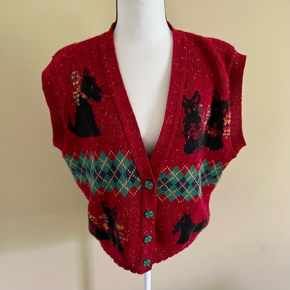 Sweater Loft Vintage Red Dog Theme Cotton blend Cardigan, L. - Picture 2 of 7